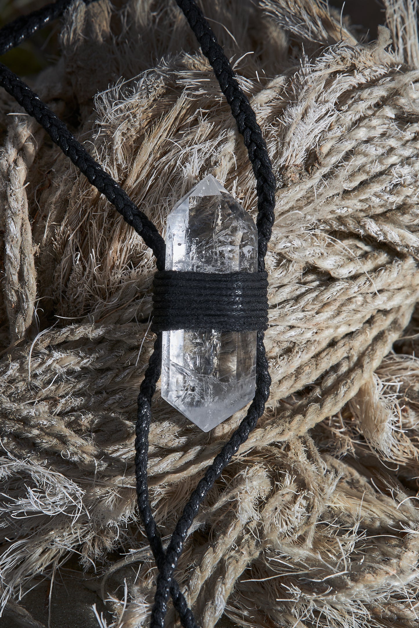 Clear Quartz - Black Braided Rope