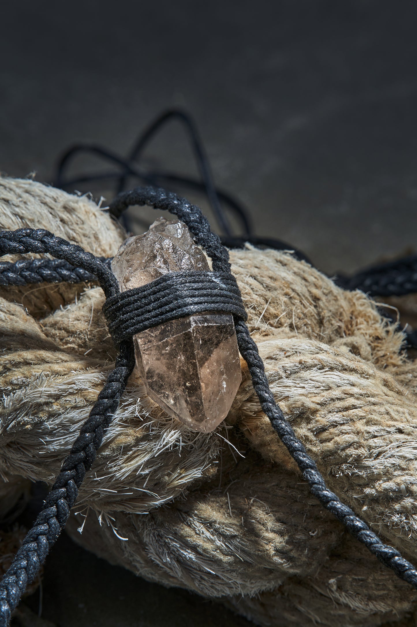 Smoky Quartz - Black Braided Rope