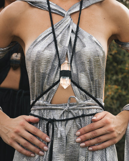 Clear Quartz - Black Braided Rope