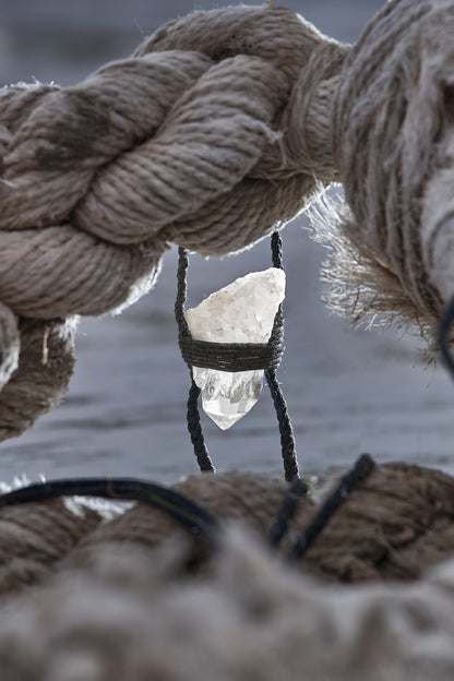 Clear Quartz - Black Braided Rope