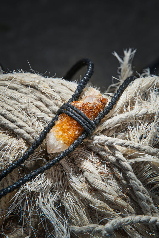 Yellow Spiritz Quartz - Black Braided Rope