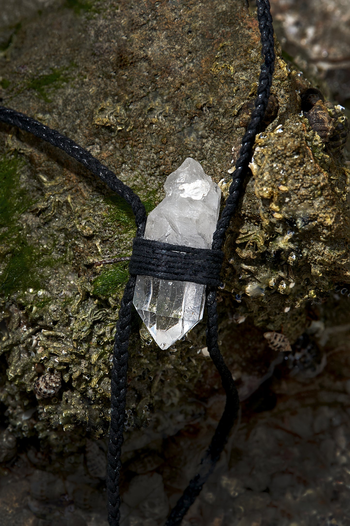 Clear Quartz - Black Braided Rope