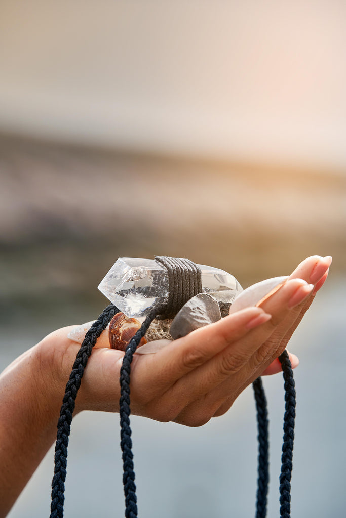 Clear Quartz - Black Braided Rope