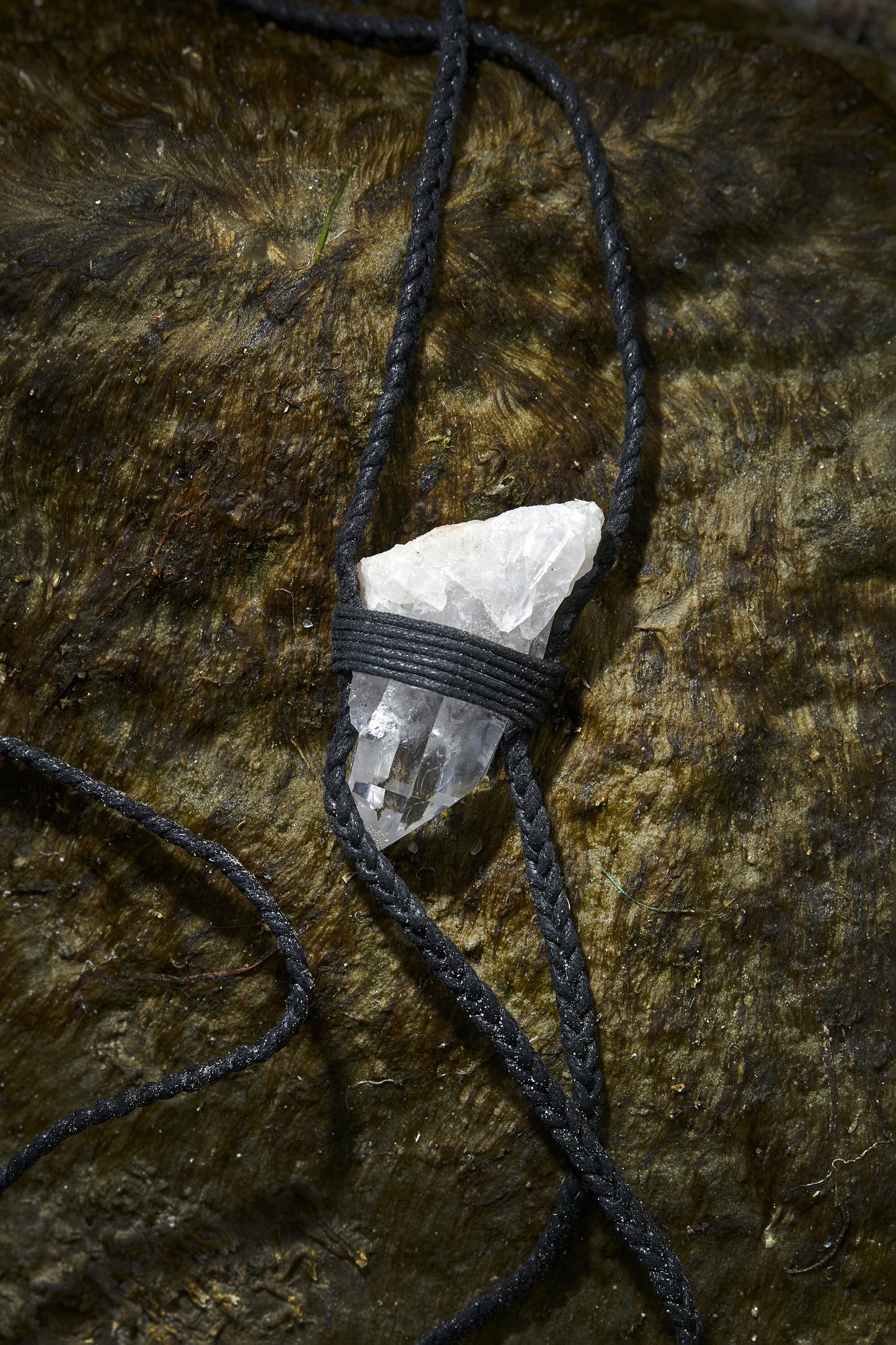 Clear Quartz - Black Braided Rope